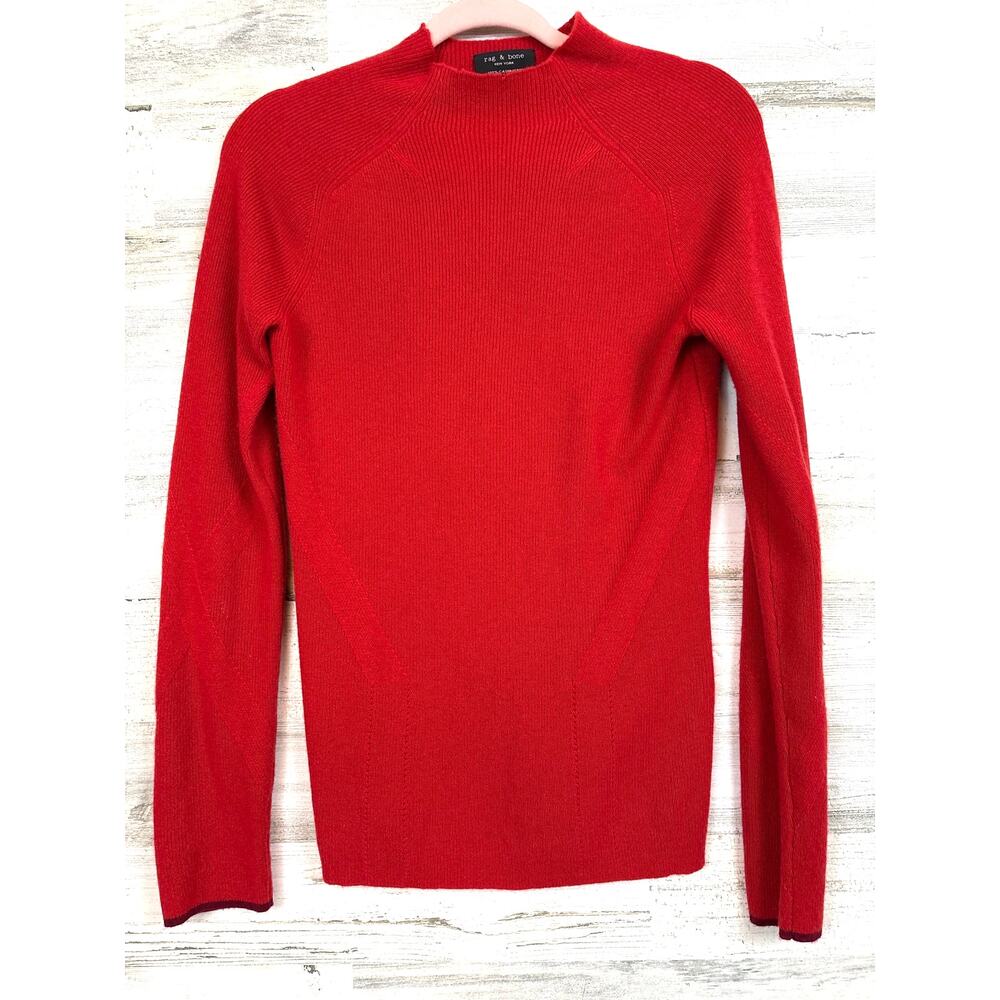 Rag & Bone Womens M Red 100% Cashmere High Neck Knit Pullover Sweater NEW